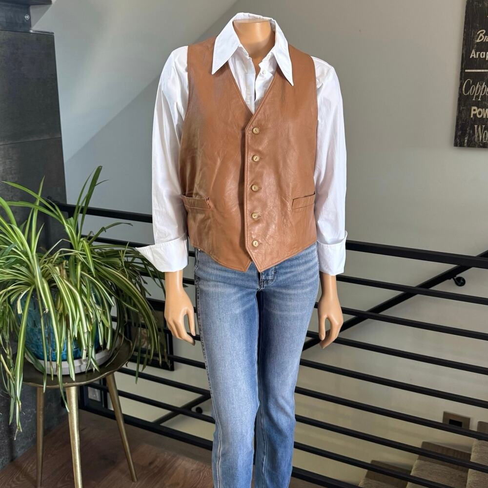 Vtg Taylors of California Desert Suedes Brown Leather Vest Mens 44 Western XL